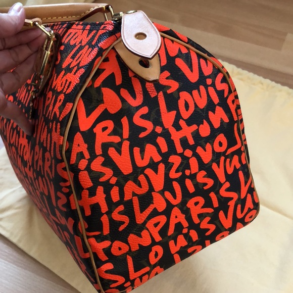 🌺🌺 STUNNING 🌺🌺 Louis Vuitton Stephen Sprouse Graffiti Speedy 30 Neon Orange - Picture 4 of 16